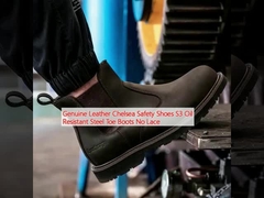 Da thật giày an toàn Chelsea S3 chống dầu giày chân thép không dây chuyền