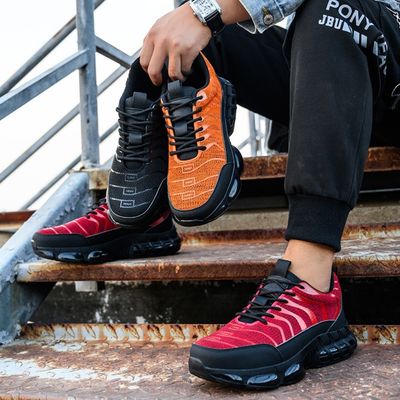 Mua Flyknit Kevlar giày an toàn với đệm khí cho công nhân công nghiệp màu cam đỏ đen online manufacture