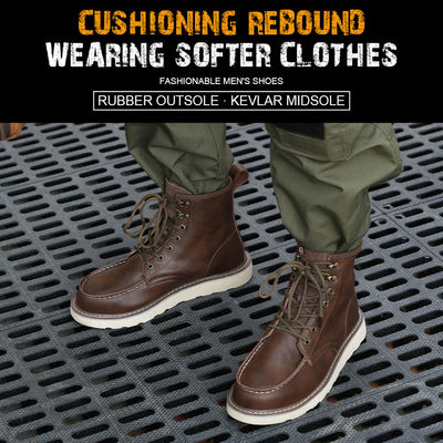 Kevlar midsole cao su giày làm việc trong da bò màu nâu cho các tính năng an toàn vượt trội