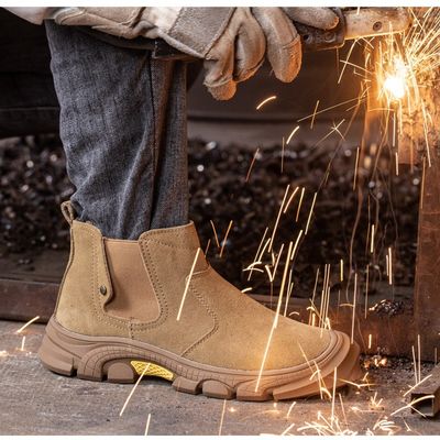 Đàn ông Suede Kevlar thép ngón chân hàn giày an toàn chống phá vỡ cao su công việc