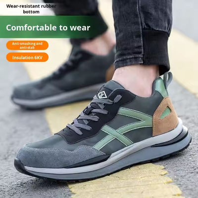 Giày bảo hộ lao động Kevlar Đế cao su Da lộn Cấu trúc vi sợi Giày an toàn Mũi thép tiêu chuẩn Chống dập